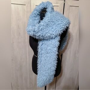 Handmade Light Baby Blue Flokati Fluffy Mohair Curly Shaggy Faux Fur Long Scarf